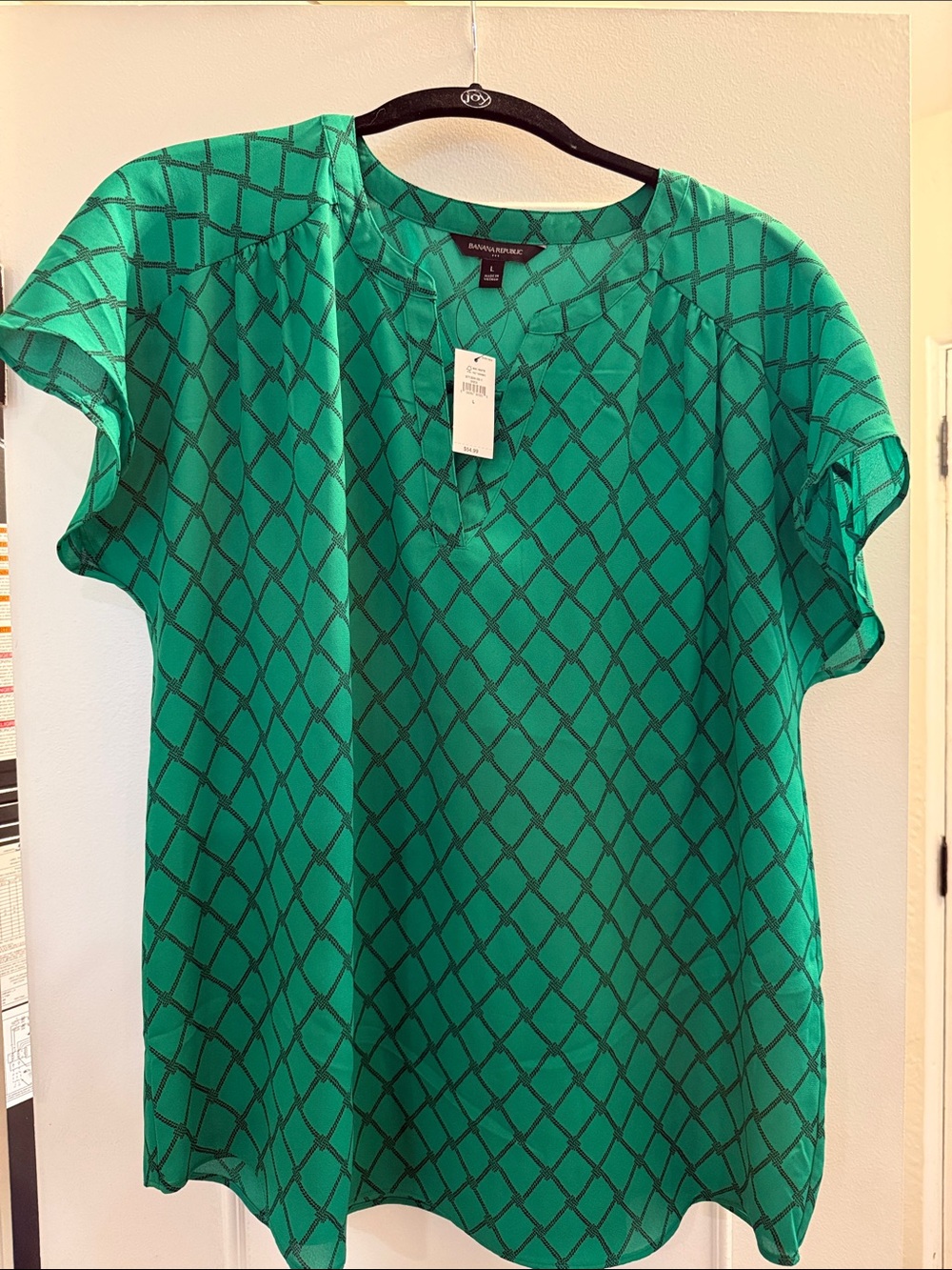 Banana Republic Emerald Green Lattice Short-Sleeve Blouse